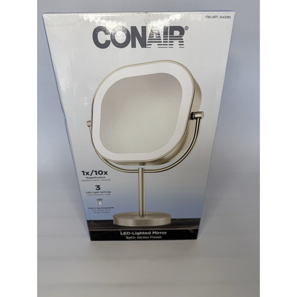 Conair LED Lighted Vanity Mirror 1X/10X Magnification Satin Nickel Finish New